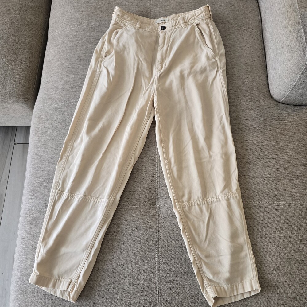 Everlane Tencel Utility Pants Cream High Rise Tapered Size 6